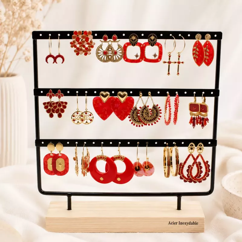 Pack de 18 boucles d'oreilles acier - ROUGE