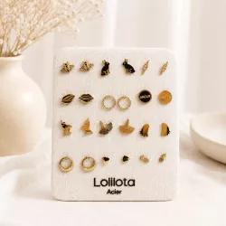 Pack de 12 paires de boucles d'oreilles acier