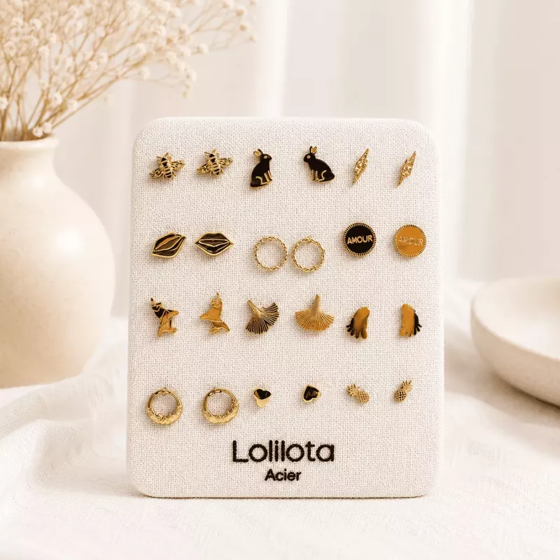 Pack de 12 paires de boucles d'oreilles acier