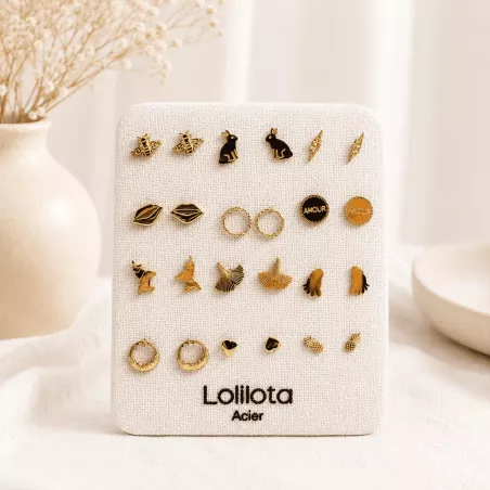 Pack de 12 paires de boucles d'oreilles acier