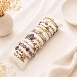 Pack de 12 bracelets cristal de verre et acier - GRIS