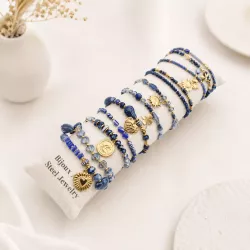 Pack de 12 bracelets cristal de verre et acier - MARINE