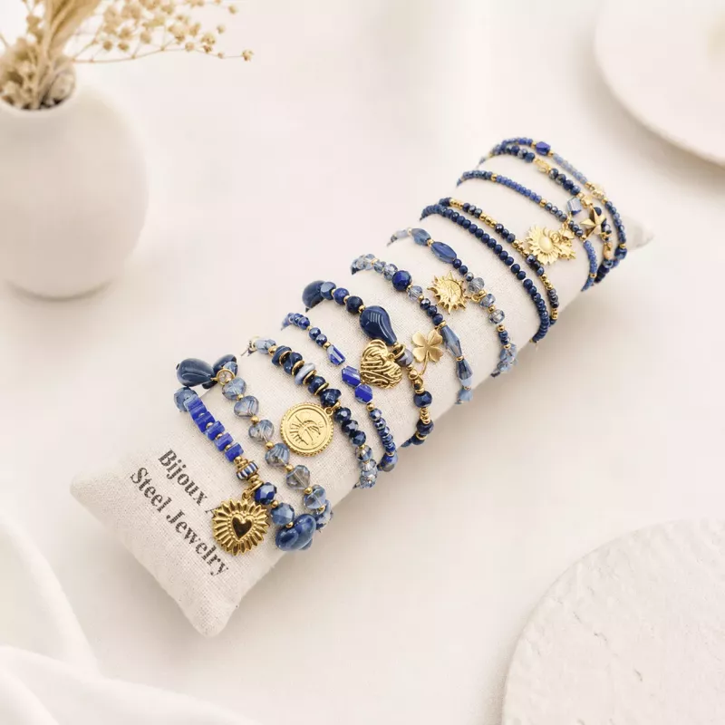Pack de 12 bracelets cristal de verre et acier - MARINE