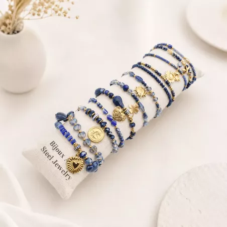 Pack de 12 bracelets cristal de verre et acier - MARINE