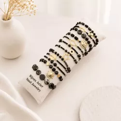 Pack de 12 bracelets cristal de verre et acier - NOIR