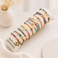 Pack de 12 bracelets cristal de verre et acier - multi
