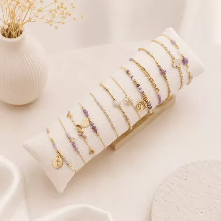 Pack de 12 bracelets perles et acier - parme