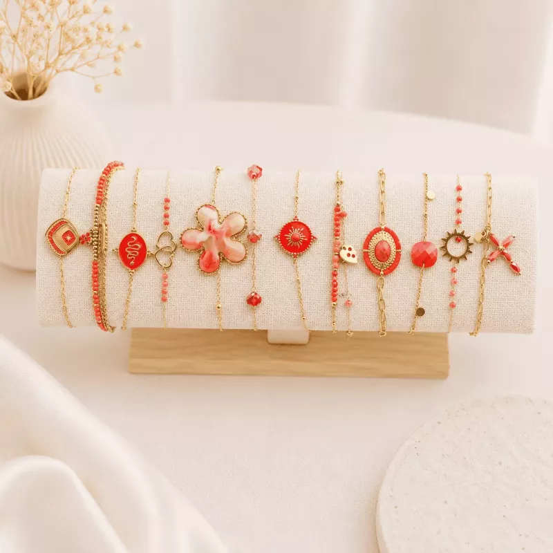 Pack de 12 bracelets acier - ROUGE
