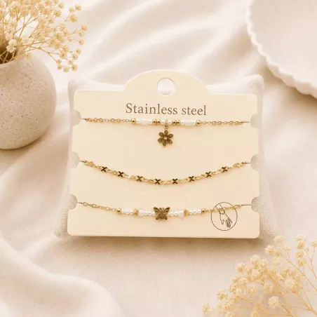 Pack de 3 bracelets acier - étoile et papillon