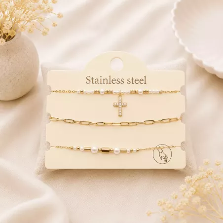 Pack de 3 bracelets acier - croix strass