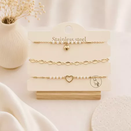 Pack de 3 bracelets acier - cœur