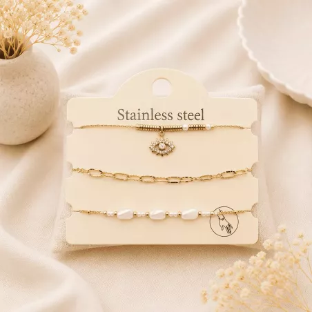 Pack de 3 bracelets acier - oeil strass