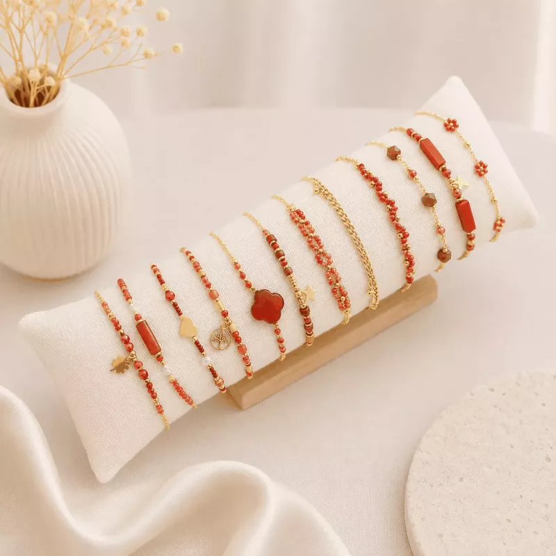 Pack de 12 bracelets acier tendance - rouge