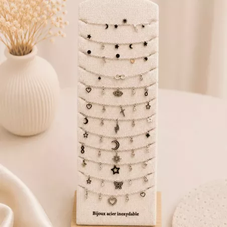 Pack de 12 bracelets acier avec pampilles