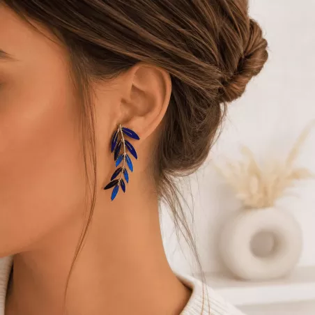 Boucles d'oreilles acier motif feuille