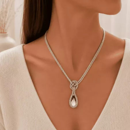 Sautoir en strass tendance fête avec cabochon