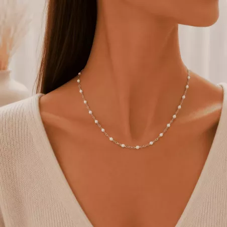 Collier tendance acier argenté et perles