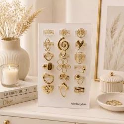 Pack de 18 bagues ajustables en acier inoxydable doré avec présentoir | Grossiste bijoux femme