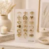 Pack de 18 bagues ajustables en acier inoxydable doré avec présentoir | Grossiste bijoux femme