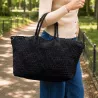 Sac cabas tressé femme avec pochette 53x29 cm | Grossiste maroquinerie