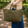 Sac cabas tressé femme avec pochette 53x29 cm | Grossiste maroquinerie