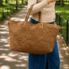 Sac cabas tressé femme avec pochette 53x29 cm | Grossiste maroquinerie