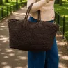 Sac cabas tressé femme avec pochette 53x29 cm | Grossiste maroquinerie