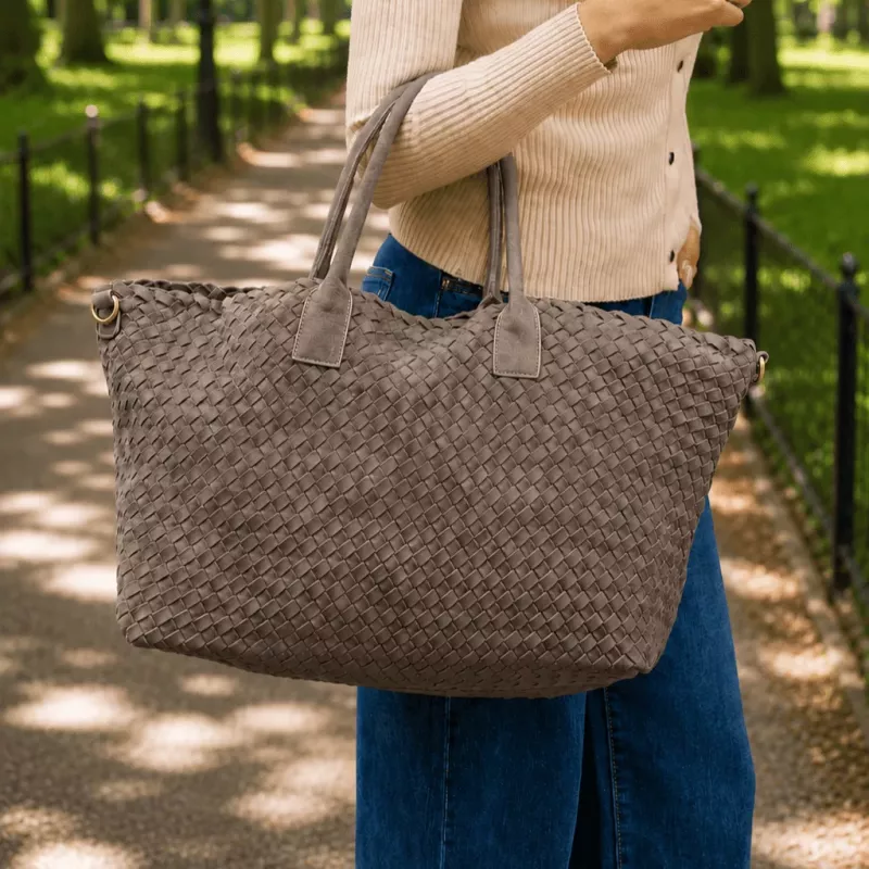 Sac cabas tressé femme avec pochette 53x29 cm | Grossiste maroquinerie