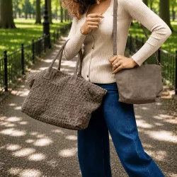 Sac cabas tressé femme avec pochette 53x29 cm | Grossiste maroquinerie