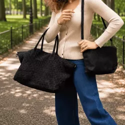 Sac cabas tressé femme avec pochette 53x29 cm | Grossiste maroquinerie