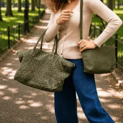Sac cabas tressé femme avec pochette 53x29 cm | Grossiste maroquinerie