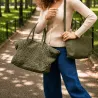 Sac cabas tressé femme avec pochette 53x29 cm | Grossiste maroquinerie