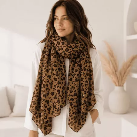 Écharpe femme léopard 180x90 cm 100% polyester | Grossiste accessoires de mode