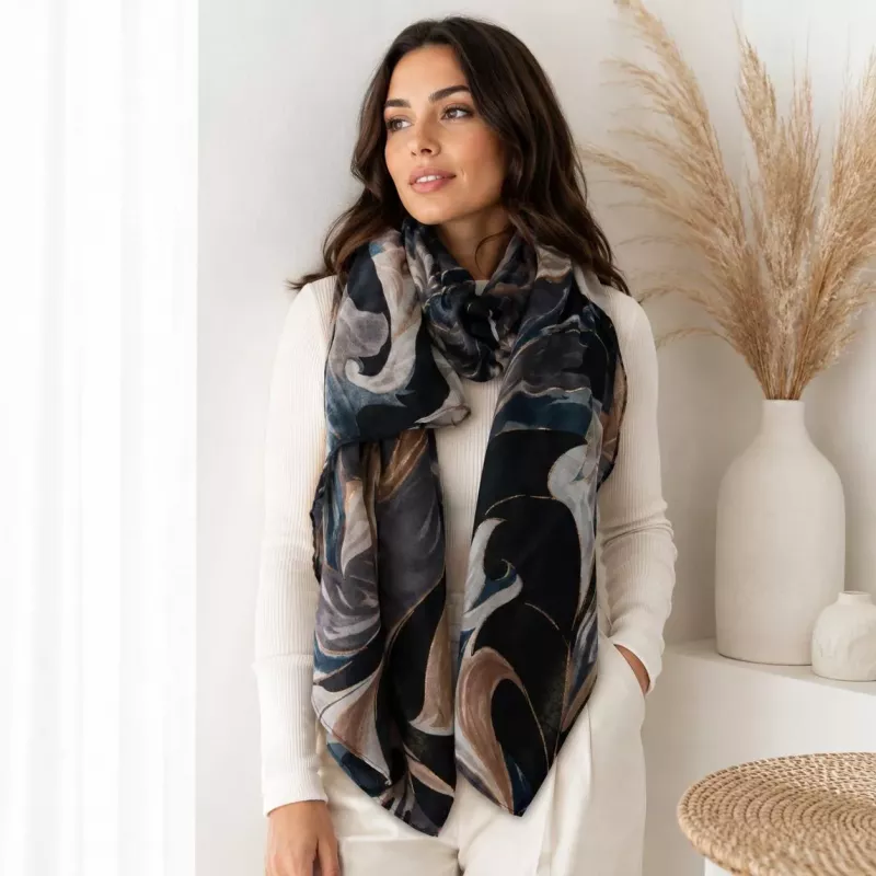 Écharpe femme imprimé abstrait 180x85 cm 100% polyester | Grossiste accessoires de mode