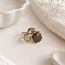 Bague dorée acier à cabochons cristal
