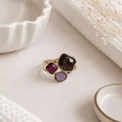 Bague dorée acier à cabochons cristal
