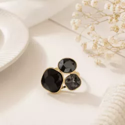 Bague dorée acier à cabochons cristal