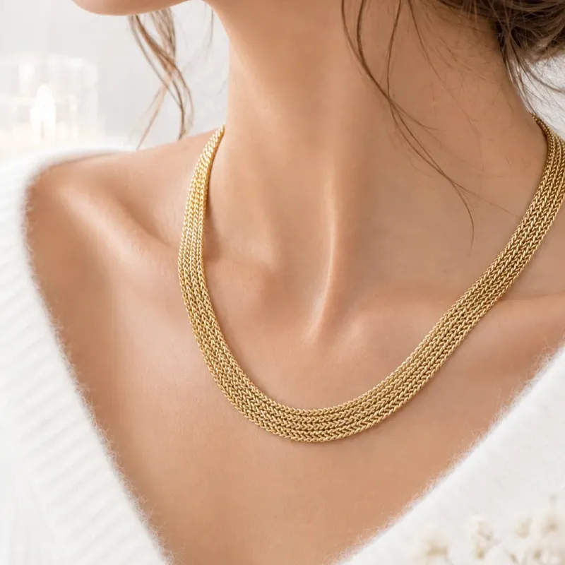 Collier doré plat effet tressé