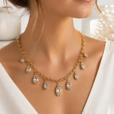 Collier doré breloques cristal