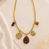Collier breloques léopard fleur soleil & cœur