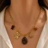 Collier breloques léopard fleur soleil & cœur