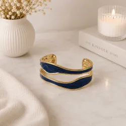 Bracelet jonc doré ondulé acier inoxydable