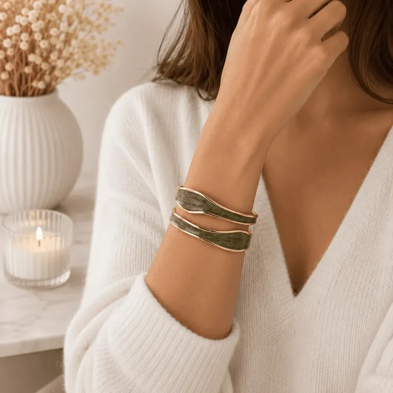 Bracelet jonc doré ondulé acier inoxydable