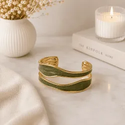 Bracelet jonc doré ondulé acier inoxydable