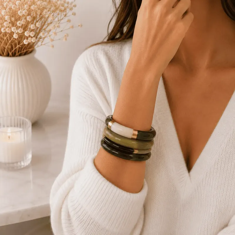 Lot de 4 joncs résine – Détails dorés