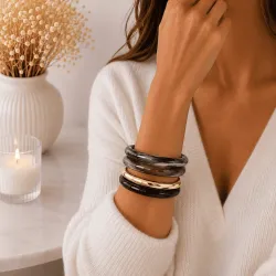 Lot de 4 bracelets joncs résine – Détail doré
