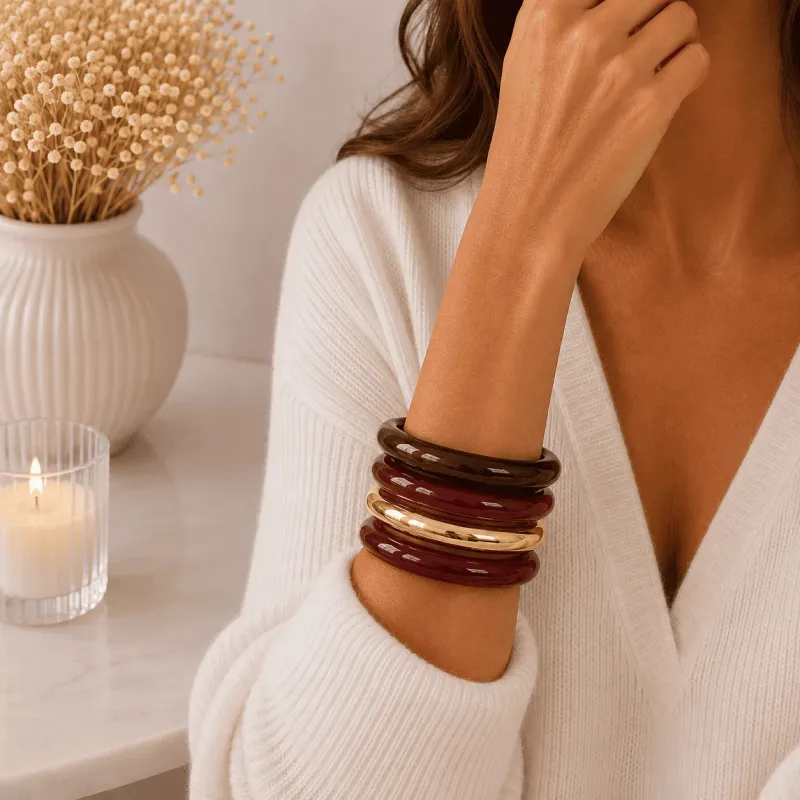 Lot de 4 bracelets joncs résine – Détail doré