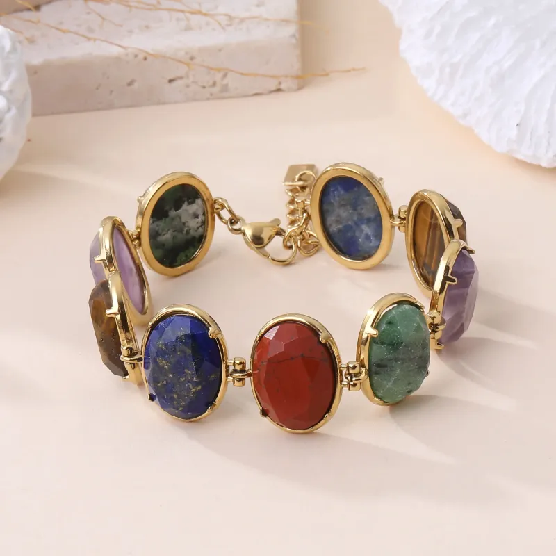 Bracelet acier et pierres naturelles