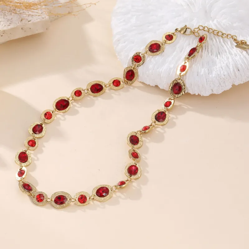 Collier acier doré et cristaux