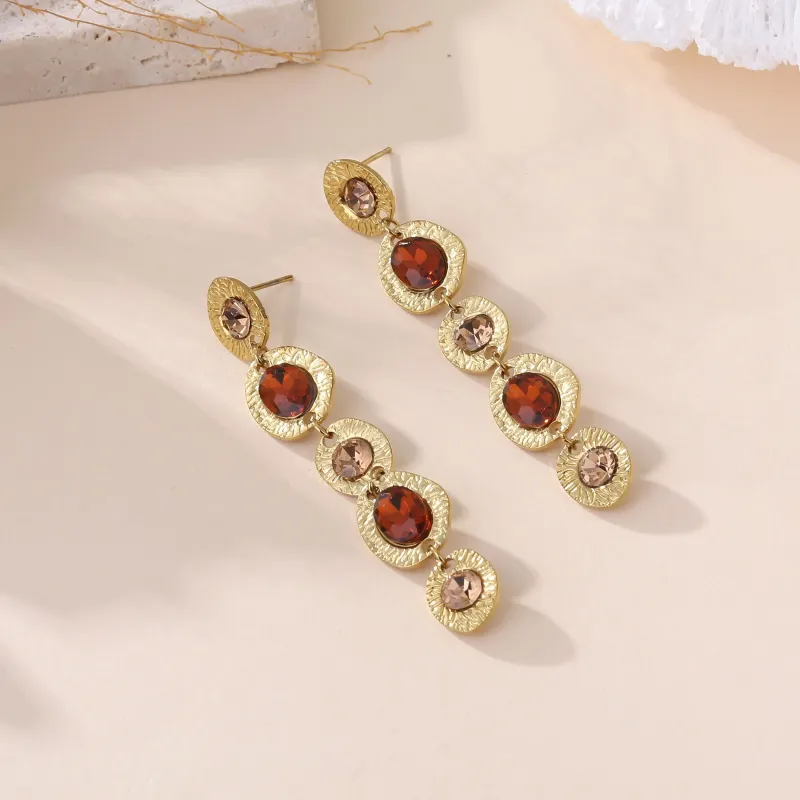 Boucles d'oreilles acier doré et cristaux